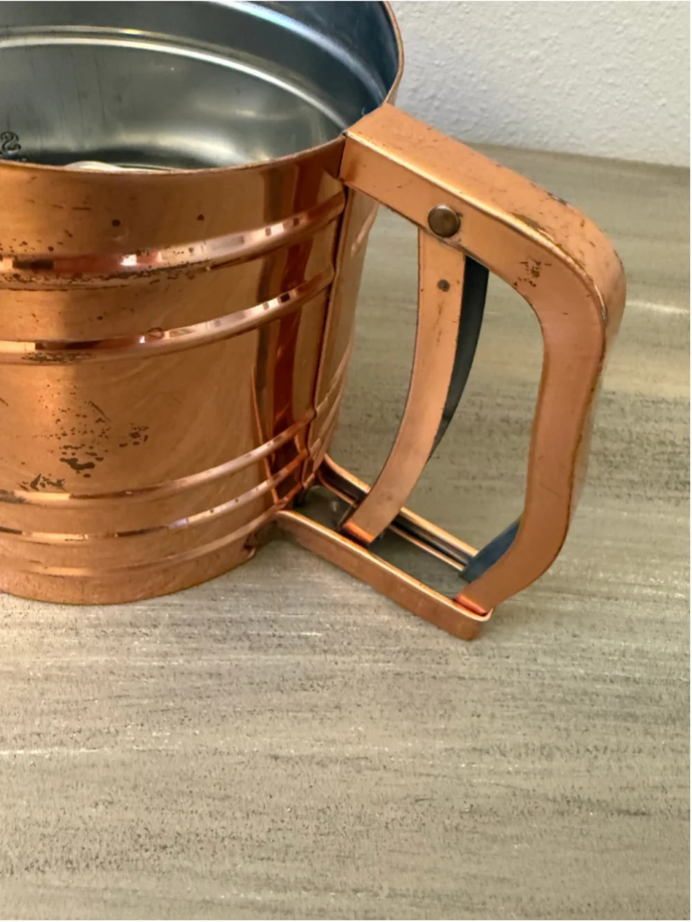 Vintage Foley Sift-Chine Triple Screen Flour Sifter Copper Finish Kitchen